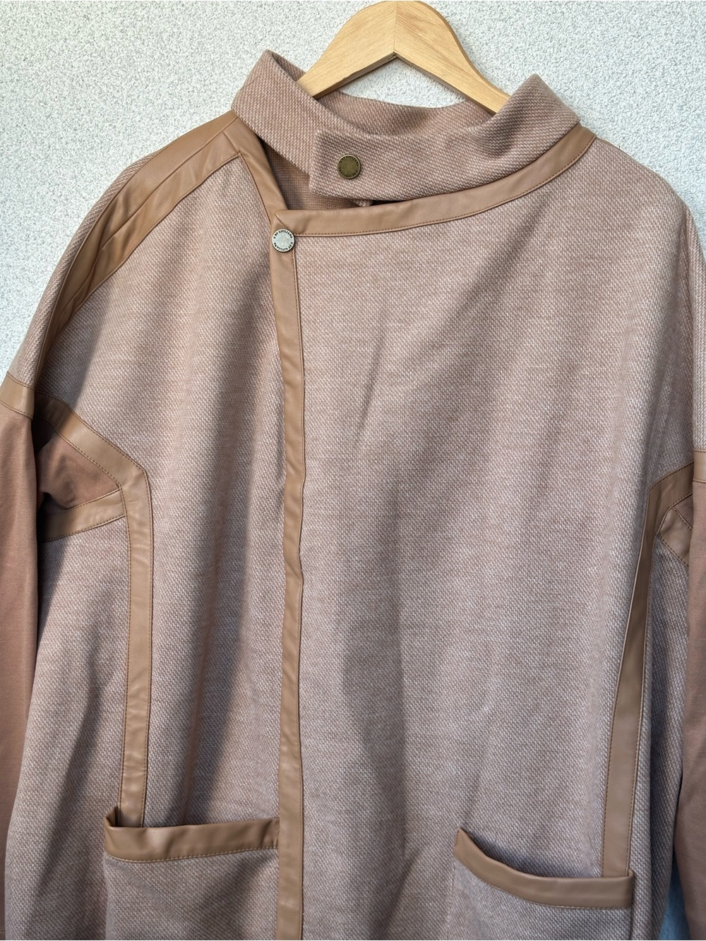 G by Giuliana Black Label Faux Leather Trim Open Front Coat XL - Picture 2 of 5